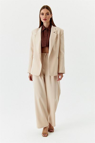 Tuba Butik Single Button Blazer Beige Women's Jacket