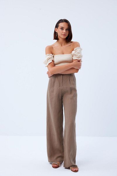 Tuba Butik Beige Balloon Sleeve Elastic Blouse