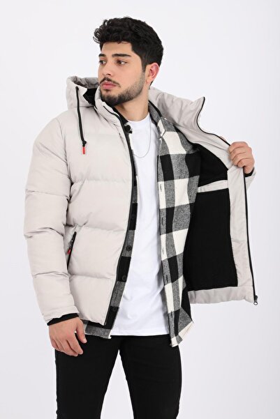 Stilkombin Style Combination Chest Zippered Wide Stitching Puffer Jacket Pldp 2940