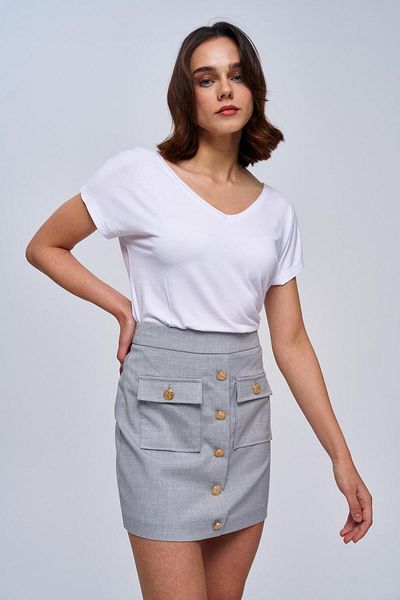 Tuba Butik Fustă mini gri cu detaliu nasturi