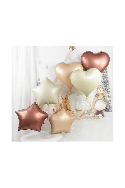 CUGY Heart and Star Rose Gold Cream Foil Balloon Set Birthday Celebration Party Decoration Set