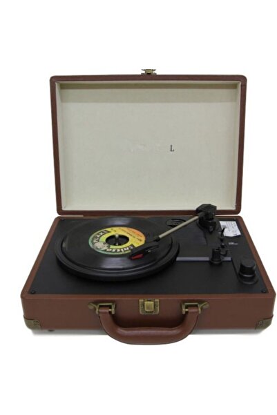 newdaki Nostaljik Özel Kahve Çantalı Pikap Bluetooth Kulaklı Hoparlör 33-45-78 lik taş ve plastik plak Çalar