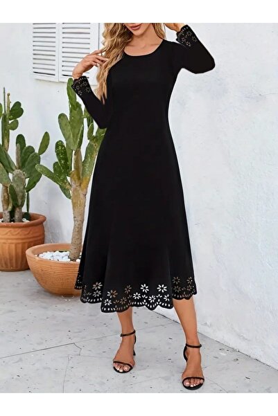 Modayakamoz Women's Floral Laser Cut Detailed Stylish Midi Dress