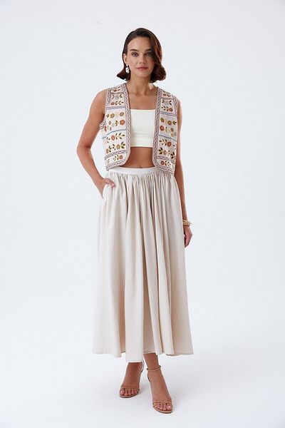 Tuba Butik Fusta Midi Color Stone - Detaliată cu pliuri