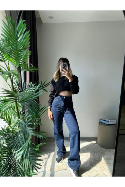 dossy dossy Blugi Palazzo cu talie înaltă Pantaloni din denim pentru femei