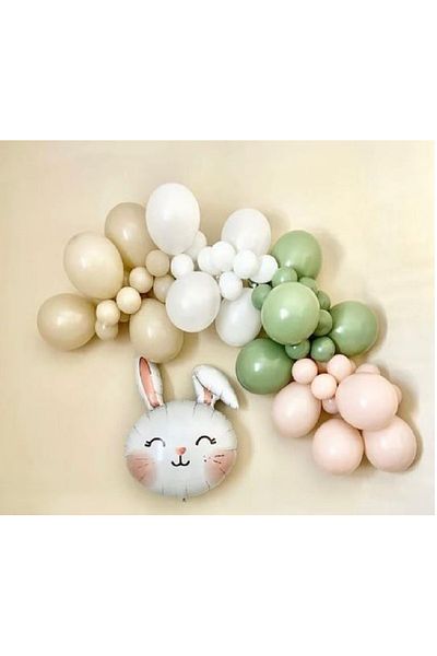 CUGY Balloon Chain Birthday Party Ornament Set in Pink, Green, White and Cream Colors with Retro Rabbit Figure