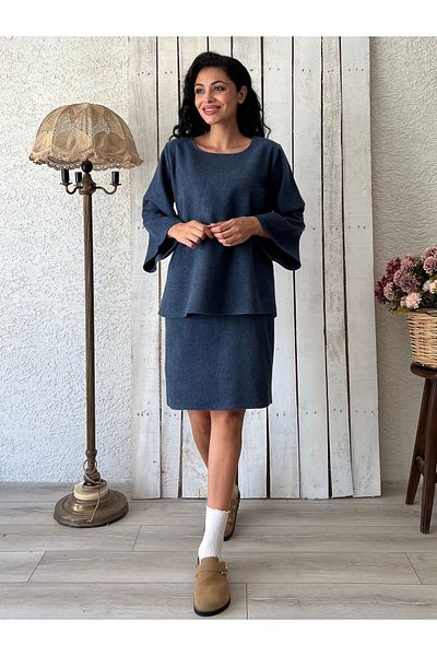 KÜÇÜĞÜM BUTİK Set de fuste-bluze cu cusături scurte albastru Indigo (SET DE 2)