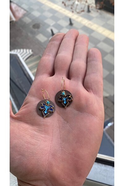 Porsuk Alternatif أقراط دائرية نسائية مصنوعة يدوياً مع تركيبات نحاسية