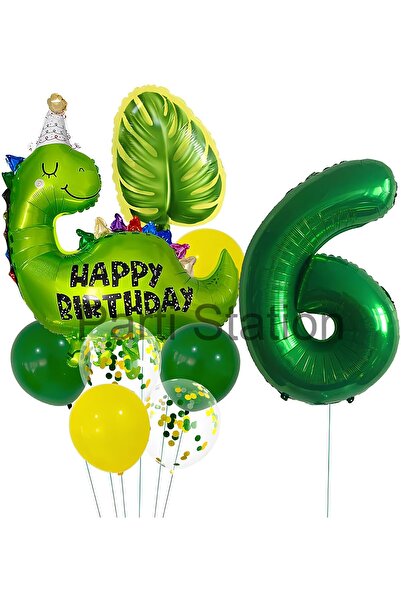 Parti Station مجموعة بالونات بتصميم ديناصور أخضر لعمر 6 سنوات - مجموعة بالونا...