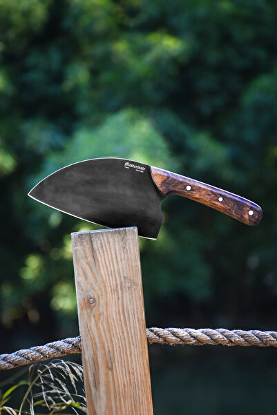 Mastermate Knives Siyah Sırp Stili Satır, El Yapımı, Kök Ceviz Sap, Deri Kılı...
