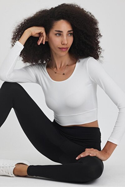 The Base Жіночий спортивний топ з манжетами з тканини Scuba кольору екрю