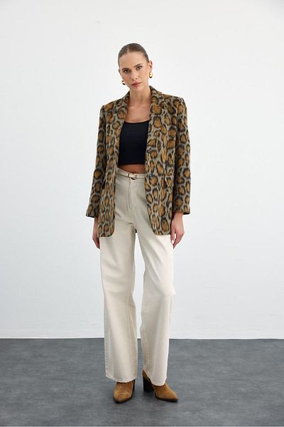 Tuba Butik Beige High Waist Wide Leg Women's Jeans