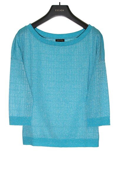 Escada Geniş Yaka Truvakar Kol Simli Pamuklu T-shirt