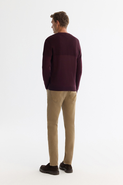 Avva Erkek Bordo Bisiklet Çift Yaka Dokulu Pamuklu Triko Regular Fit Kazak A42Y5190