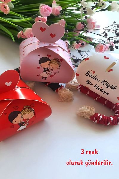 Emtory Home 25 Pieces Red-Pink-White Model Heart Candy Box - Henna Gift - Wedding Gift - Cookie Box
