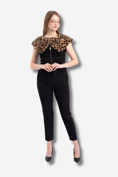 Favori Tekstil Fermuarlı Dantel Leopar Desenli Tasarım Bluz Ile Özel Günlerin...
