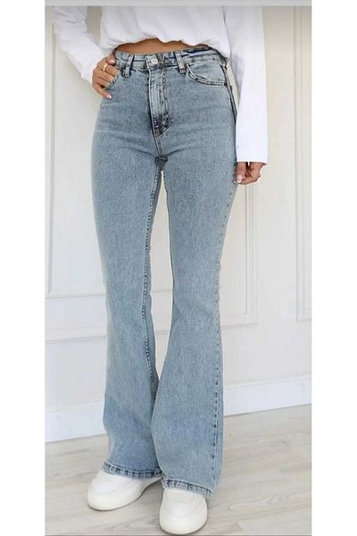 MAKRAS EXCLUSIVE Blugi Serres Blue Snow Wash Pantaloni din denim cu talie înaltă din lycra spaniolă