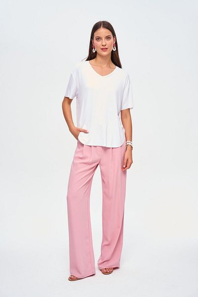 Tuba Butik Powder Pink Palazzo Women's Trousers - Pleat Detailed