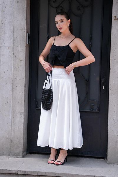 Tuba Butik Black Knitwear Crop - Bow Detailed Strap