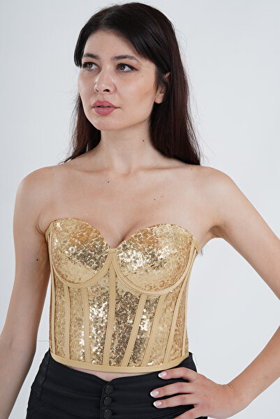 Metay Design Gold Corset Bustier - Sequin Sequined Model
