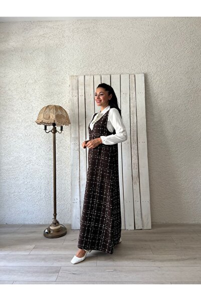 KÜÇÜĞÜM BUTİK Кафява рокля с жилетка с A-силует от туид