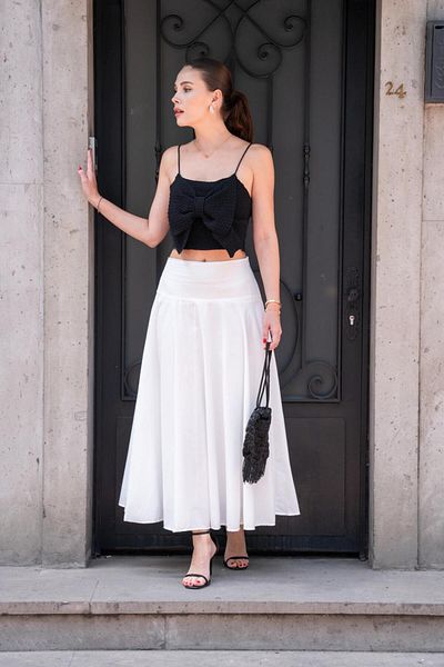 Tuba Butik Black Knitwear Crop - Bow Detailed Strap
