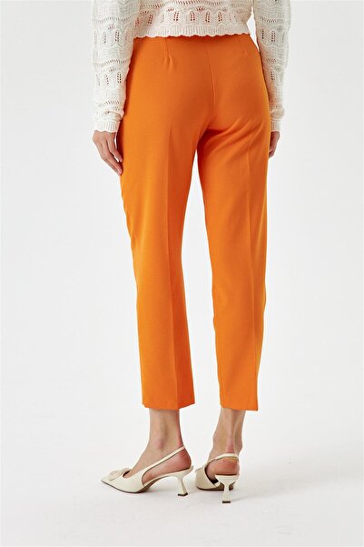 Tuba Butik Orange High Waist Flat Women's Trousers