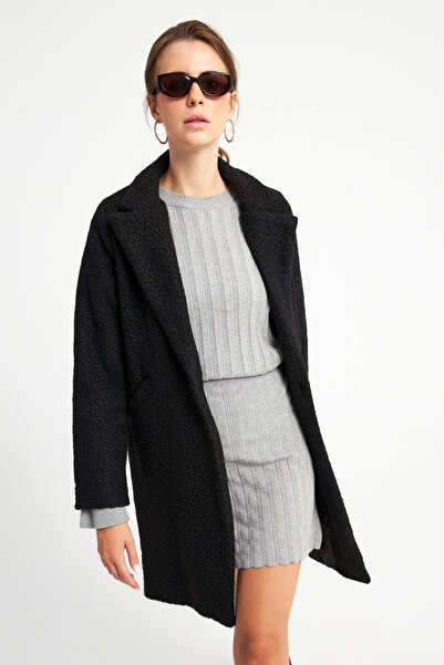 Ecrou Women's Black Oversize Boucle Coat