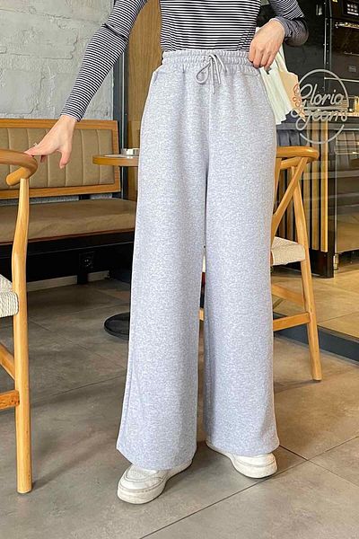 lamelif Gray Wide Leg Three Thread Sweatpants