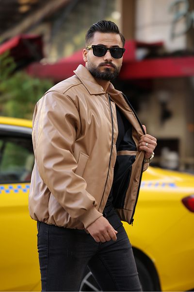 RHONES Мъжко зимно кожено палто с голям размер