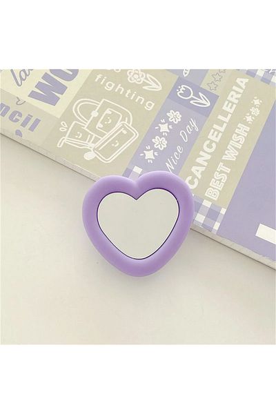 choice2 PURPLE 3D Cute Love Heart Mirror Lazy Bracket for IPhone Samsung Xiaomi Silicone Phone Holder Ring M