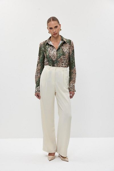 Tuba Butik Clamped Palazzo Cream Women's Trousers