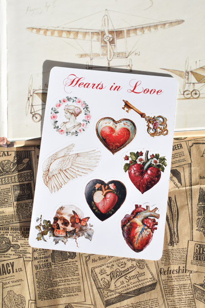 sticker Hearts in Love Sticker Sayfası (1 adet) / Scrapbooking, Planner