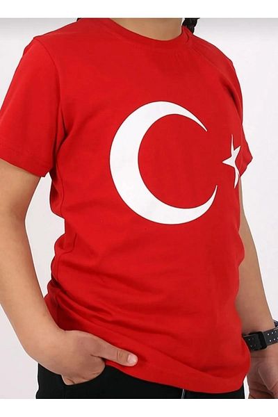 MİNİKO KİDS تي شيرت علم تركي للأطفال للجنسين تي شيرت نجمة
