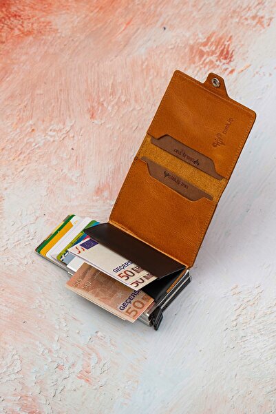 vevasilver محفظة حامل بطاقات أوتوماتيكية للرجال باللون البني الفاتح