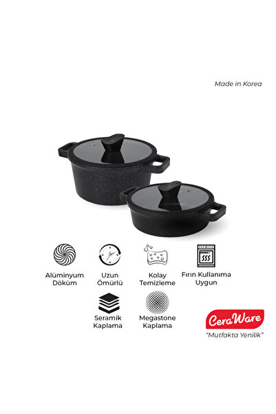 Ceraware Vetta 4 Parça Megastone Kaplama Yapışmaz 24 Cm Kısa 24 Cm Derin Tenc...