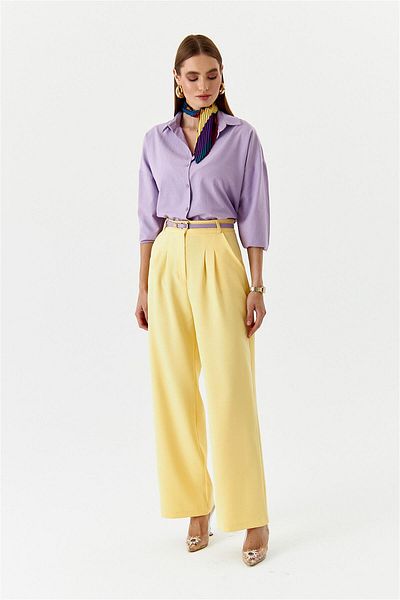 Tuba Butik Women's High Waist Palazzo Yellow Trousers