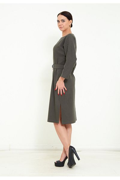 Favori Textile Midi Length Three-Quarter Sleeve Belted Accessory Detail on the Collar Stylish Winter Dress