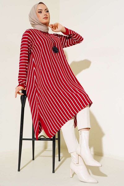 Kültür Boutique Striped Asymmetric Cut Women's Knitwear Tunic