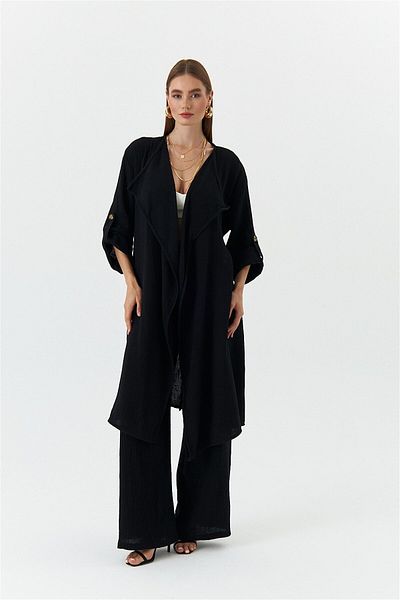 Tuba Butik Kimono negru de muselină pentru femei