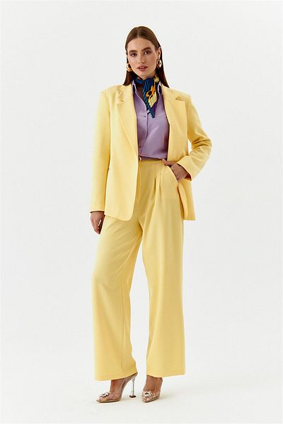 Tuba Butik Women's High Waist Palazzo Yellow Trousers