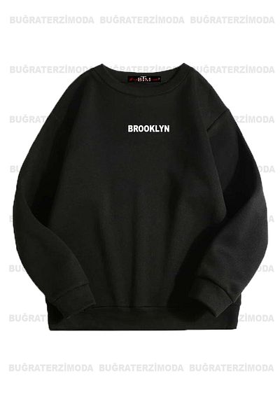 Buğraterzimoda Brooklyn Printed Unisex 3-Piece Black Grey Navy Blue Crew Neck Oversize Sweatshirt