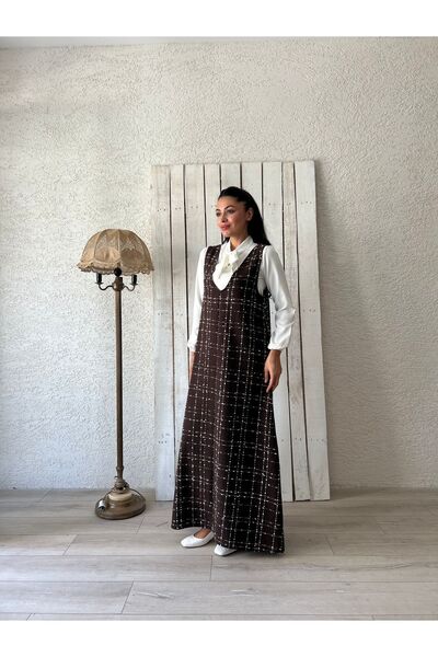 KÜÇÜĞÜM BUTİK Кафява рокля с жилетка с A-силует от туид
