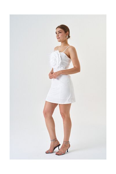 Favori Tekstil Satin Cotton Mini Strap Rose Detailed Evening Dress