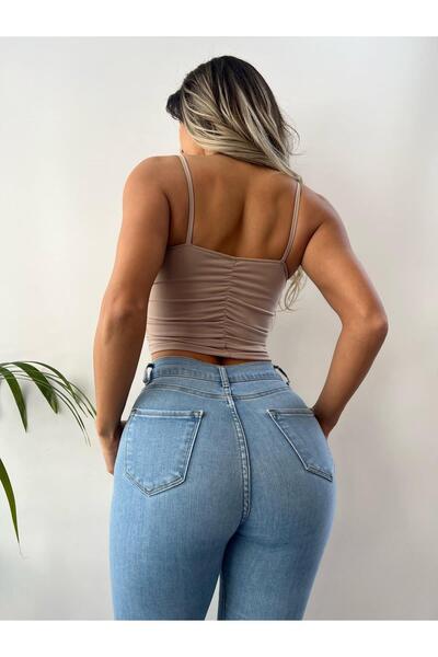 pink and pink Бежевий пісочний тканинний бюстгальтер з рюшами