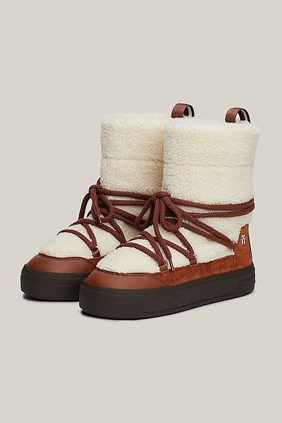 Tommy Hilfiger Cizme maro pentru femei Faux Shearling cu șireturi