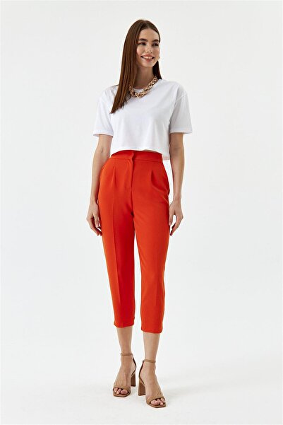 Tuba Butik Brick Color Carrot Fit Women's Trousers