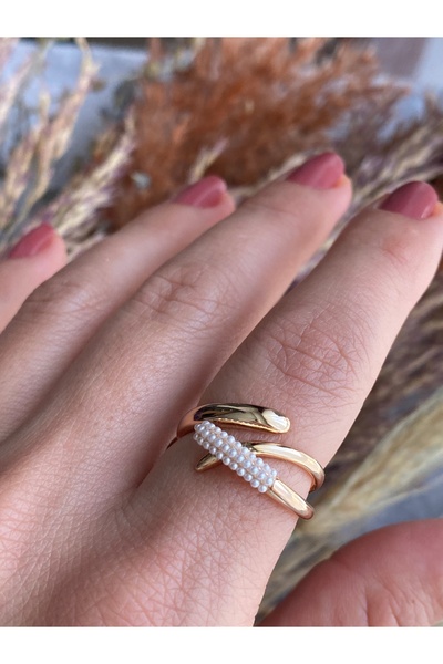 ALTIN İŞÇİLİKLİ İNCİ DETAYLI ROSE GOLD YÜZÜK SERİSİ (AYARLANABİLİR)
