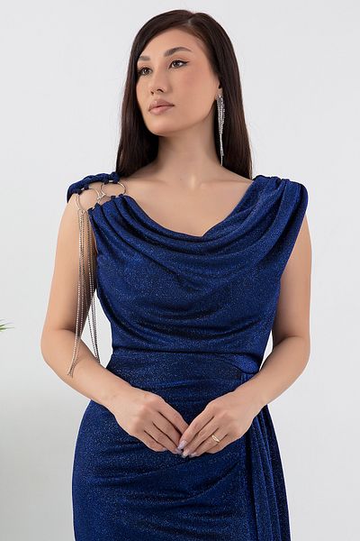 PULLIMM Rochie cu guler cu dantelă cu sclipici cu accesorii pentru umeri 39878