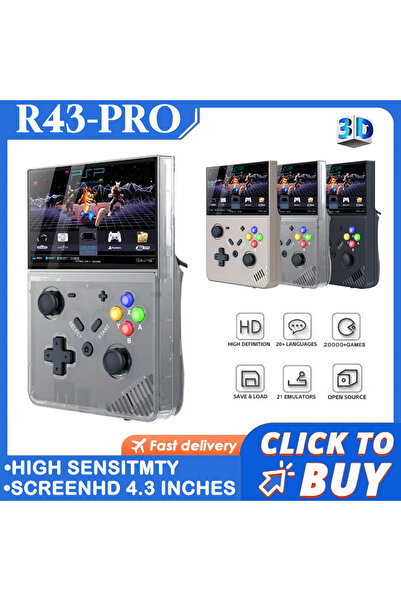 yydzkj Yeni R43 Pro El Tipi Video Oyun Konsolu Retro 4.3 inç LED Ekran Orijinal 3D Ev 4K HD Büyük PS...